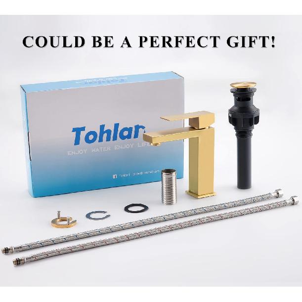 Смеситель для ванной комнаты Tohlar Gold, Смеситель из матового золота для раковины в ванной, Одно отверстие для смесителя в ванной комнате, Современный однорычажный смеситель для раковины с