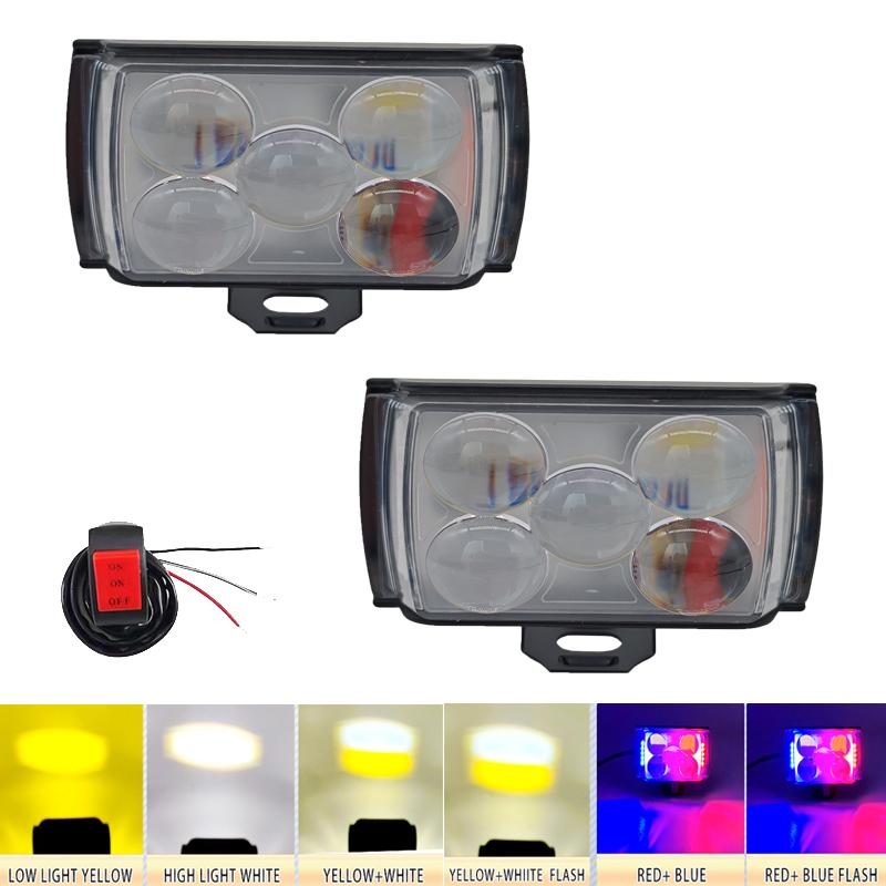 Motorcycle LED Lens Spotlight Hi/Low Beam 12V 24V ATV Scooter Auxiliary Fog Lamp Driving Flasher Headlight For Truck Tractor SUV