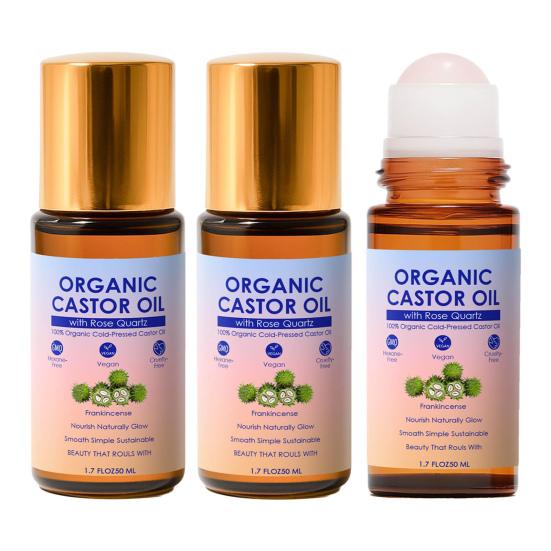 1/2/3 шт. 50 мл Органическое касторовое масло с роликом из розового кварца Дорожное питательное увлажняющее 1,7 жидких унции Чистое Extra Virgin Роликовое касторовое масло