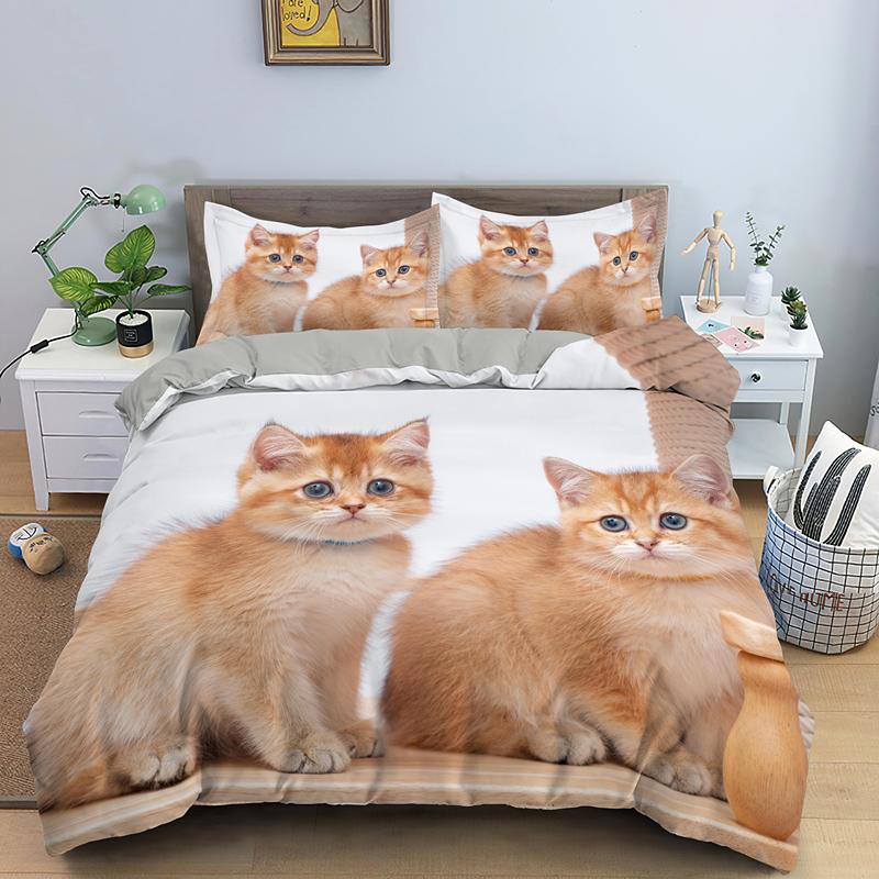 Cute Cat Bedding Set For Kids Adult Gift Single Double King Queen Size Comforter Covers Duvet Cover Sets 2/3pcs With Pillowcase