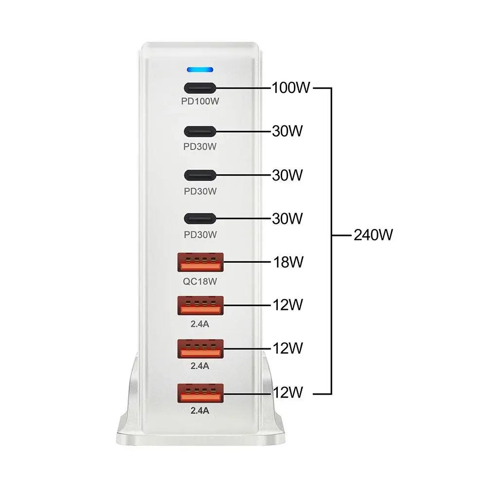 240 Вт настольное зарядное устройство GaN 8-портовая USB-зарядная станция Quick Charge 3.0 Type C PD быстрое зарядное устройство для iPhone15 14 13 для ноутбука планшета