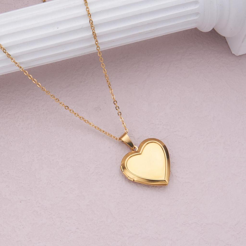 Stainless Steel Silver & Gold Women's Heart Photo Frame Locket Necklace