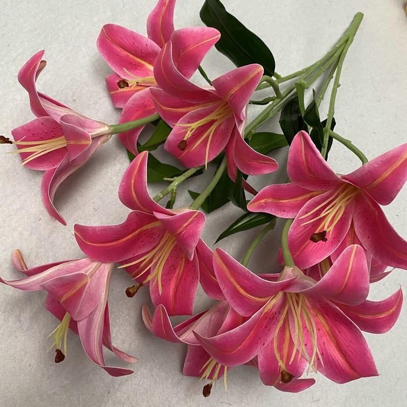 9 Flowers Artificial Stems Pu Material 3d Simulation Lilies Wedding Home Decor