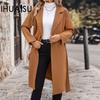 Autumn and Winter Women's Lace-up Lengthened Solid Colour Tweed Jacket
