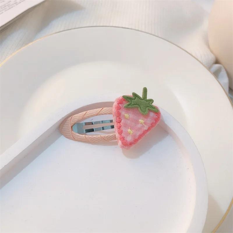 Новые розовые заколки для волос с клубникой, корейские милые тканевые заколки с клубникой, заколки для волос, головные уборы, аксессуары для волос для девочек