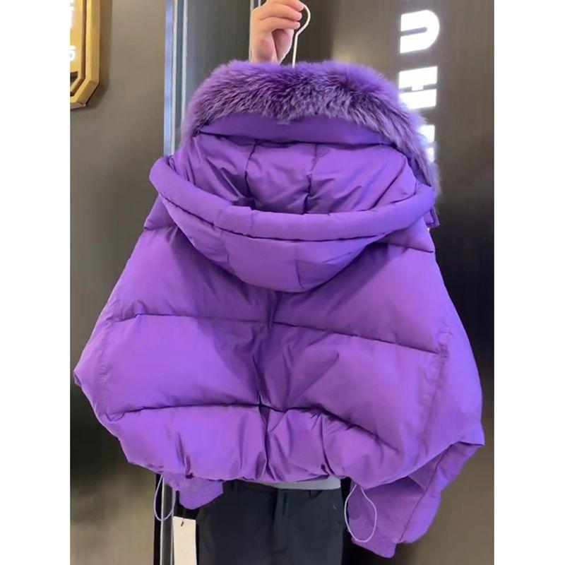 Winter Warm Purple Coat for Women Thick Faux Fur Collar Jacket Cold Weather