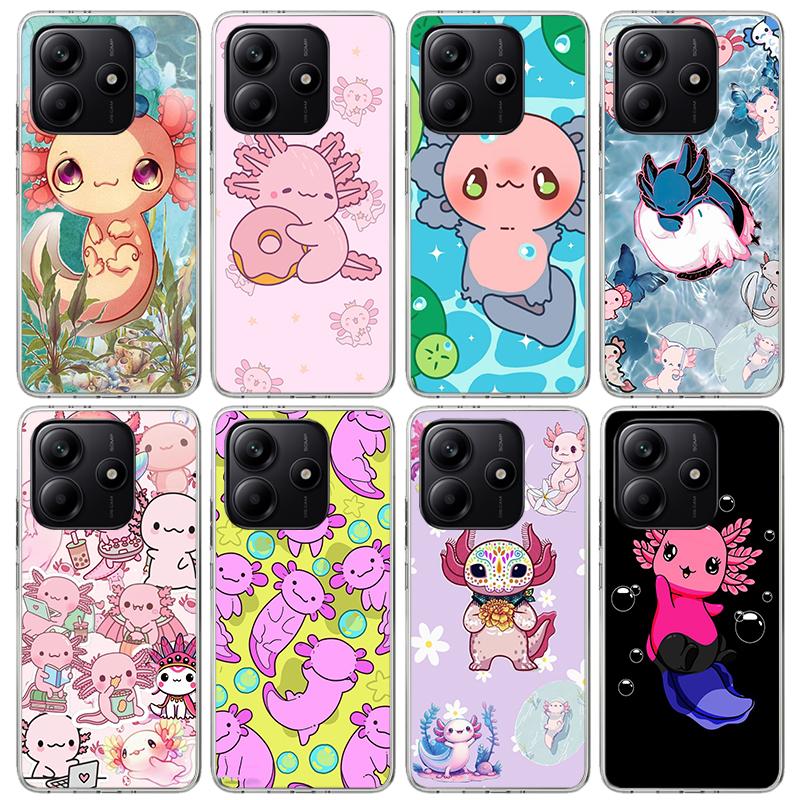 Cute Axolotl Kawaii Phone Case For Xiaomi Redmi Note 10 11 12 13 14 15 Pro Plus 11S 12S 14S 11T 11E 10S Soft TPU Back Cover Redm