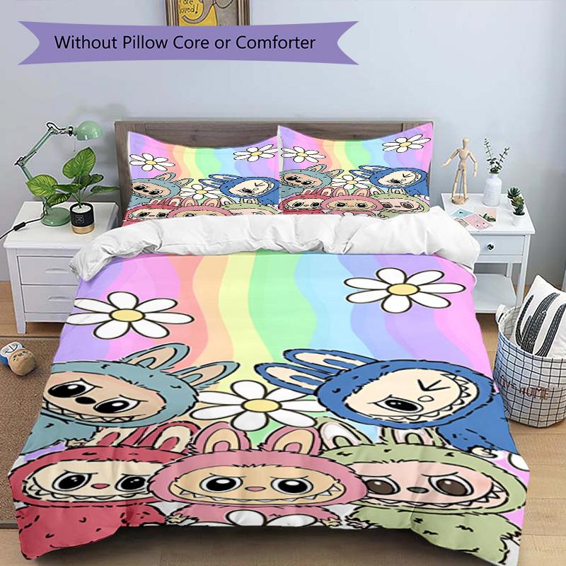 3pcs Duvet Cover Set (1*Duvet Cover + 2*Pillowcase, Without Core), Labubu Print Bedding Set, Bedroom Decor, All‑Season, Birthday Gift