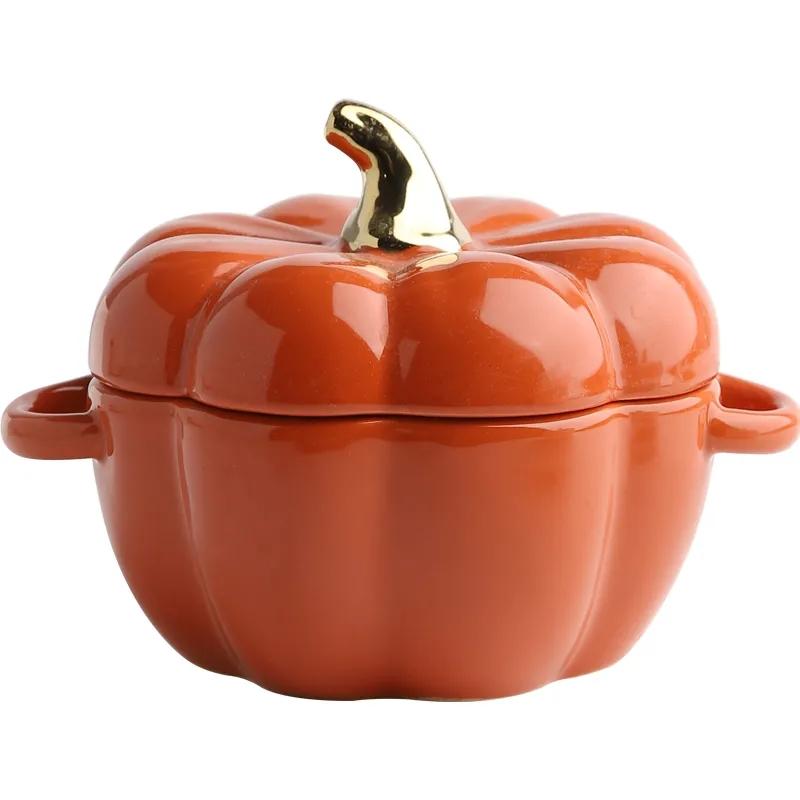 Pumpkin Bowl Soup Cup with Lid Baking Bowl Ceramic Rice Bowl Baking Tableware Dessert Bowl Soup Bowl Ceramic Tableware