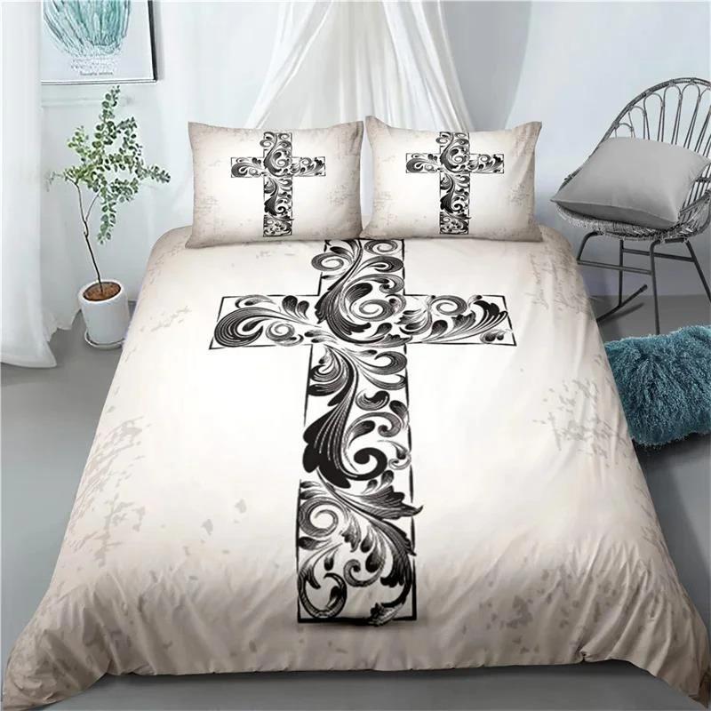 3D Jesus Duvet Cover Set Christian Sacred Jesus Polyester Bedding Set Cross Comforter Cover Suitable For Christian Jesus King
