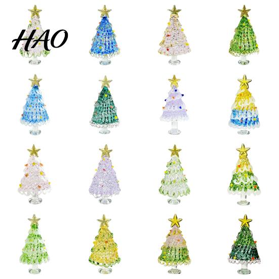 Crystal Tree Desk Ornament Hand Blown Glass Christmas Figurine, Mini Tabletop Ornaments Xmas Ornament, Handmade Desktop Holiday Decoration Decorative