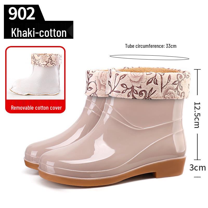 Women's Khaki Low-Cut Non-Slip Waterproof Rain Boots for Spring and Autumn