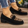 Women Casual Shoes Spring New Loafers Large Size Casual Medium Heel Sneakers Women Round Toe Leopard Print Slip-On Shoes