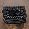 Fashion Multilayer Black Bead Braided Rope Leather Bracelet Alloy 8 Word Male Bracelet Jewelry Gift