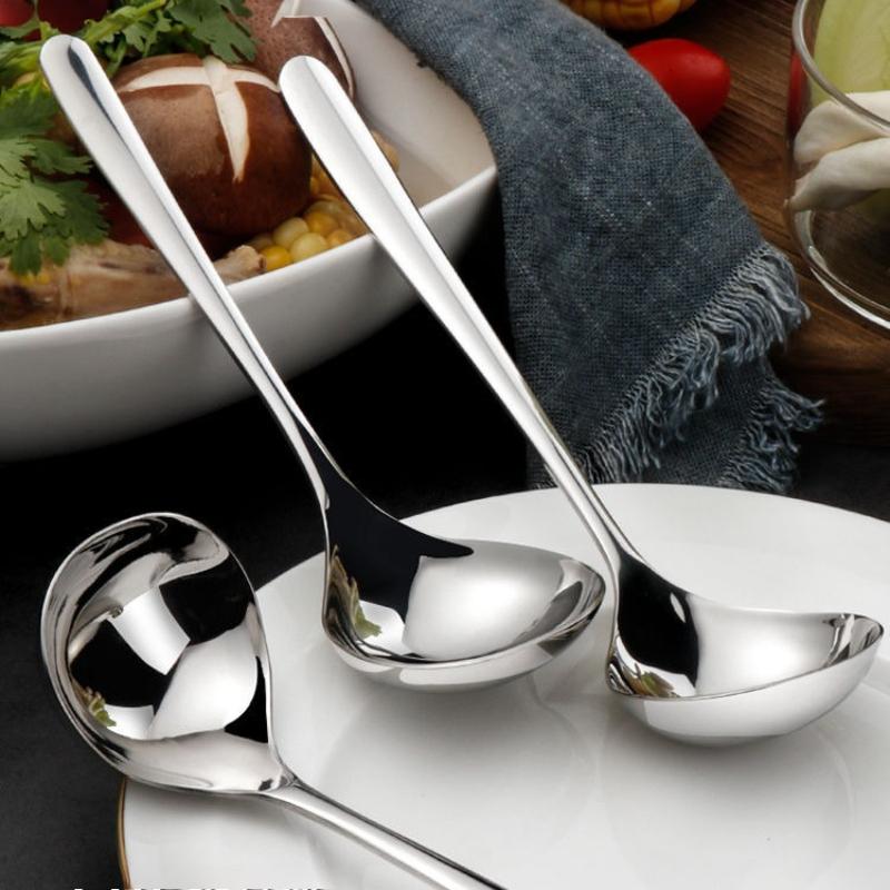 1PCS Stainless Steel Soup Spoon Ergonomic Handle Deep Bowl Design Kitchen Utensil for Home Cooking