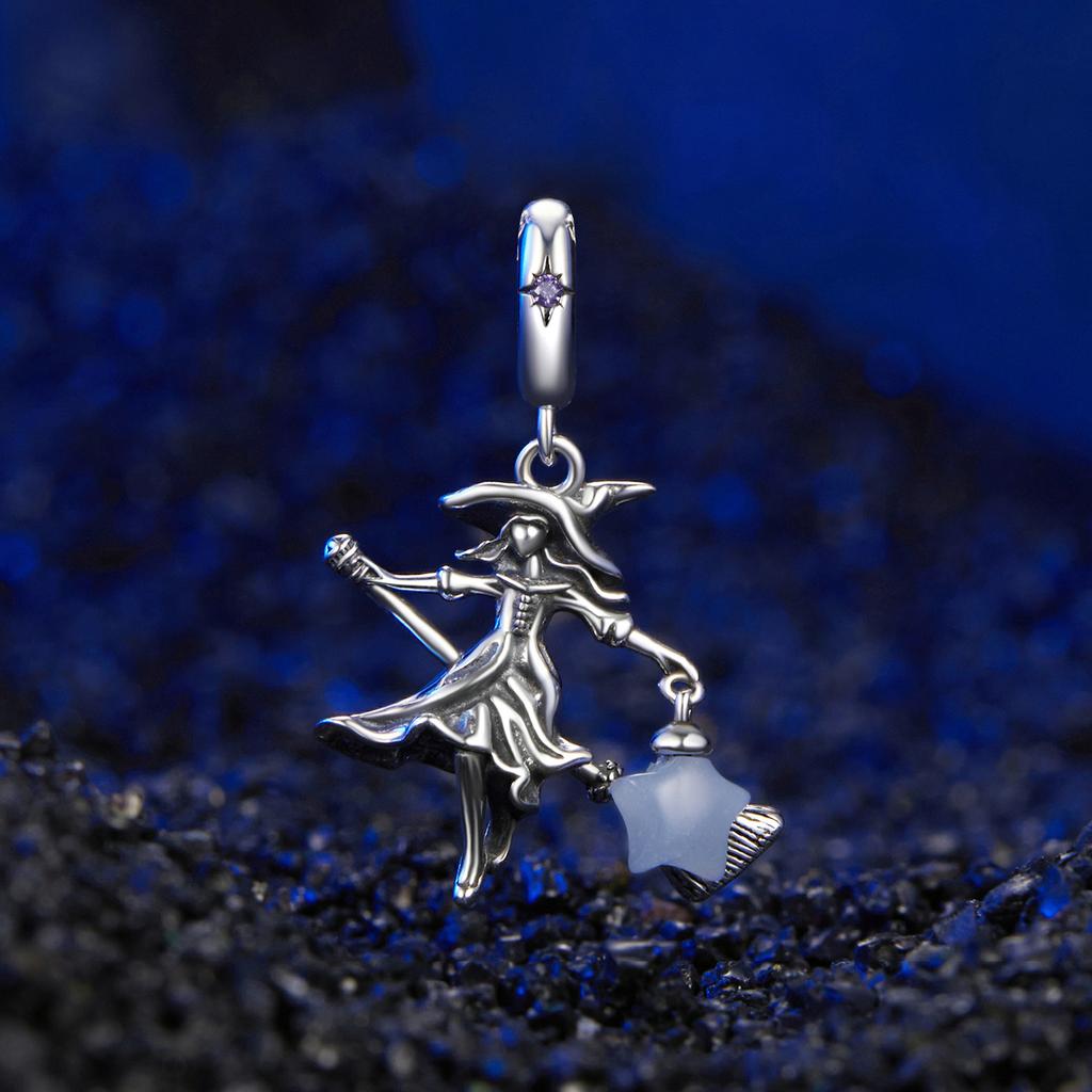 WOSTU Original 925 Sterling Silver Glowing Angel Pendant magic Elves witch Luminous Charms for Bracelet Necklace DIY Jewelry