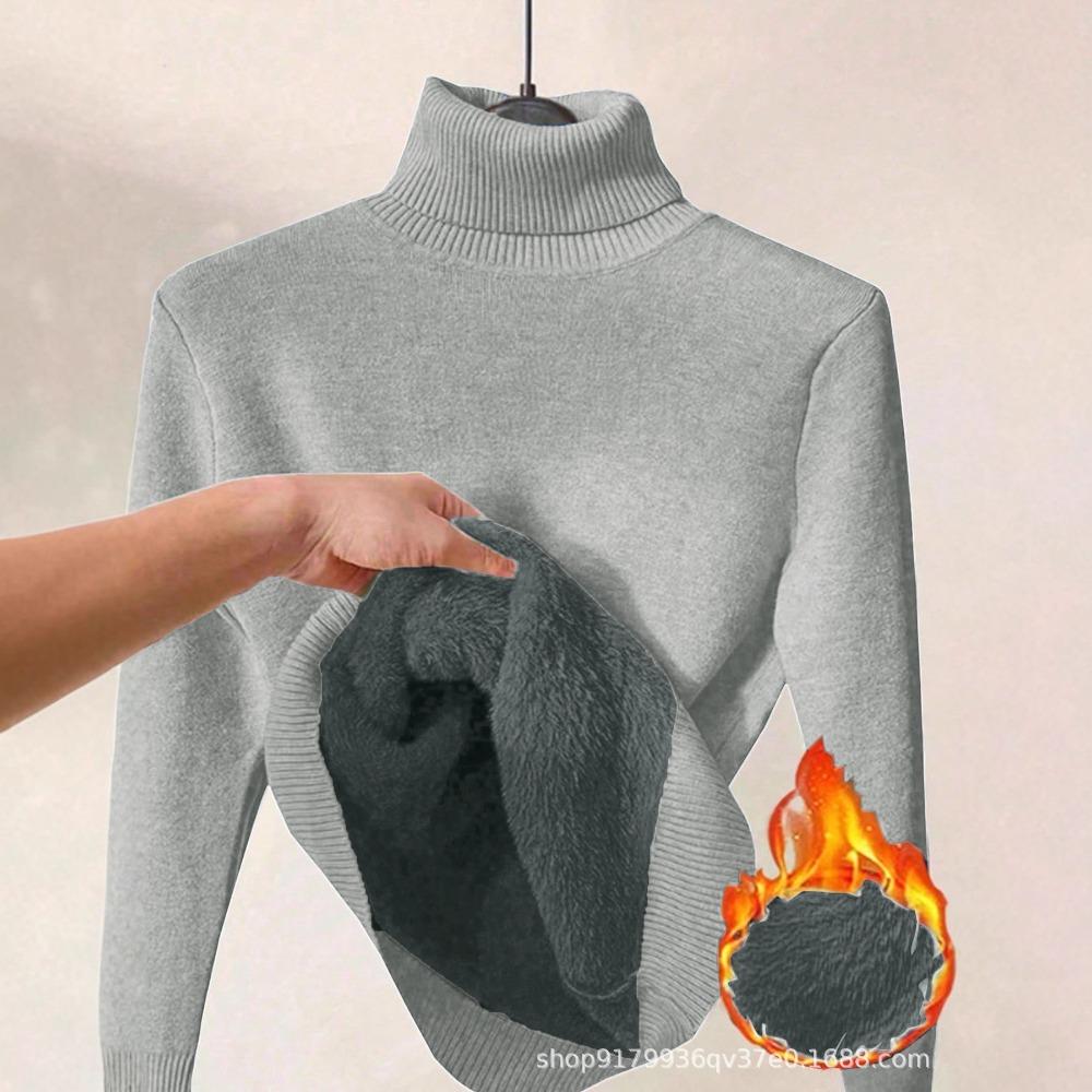 Женский толстый свитер с воротником-стойкой, на флисовой подкладке, Осень Зима, Теплая одежда для дома, Цельный флисовый пуловер