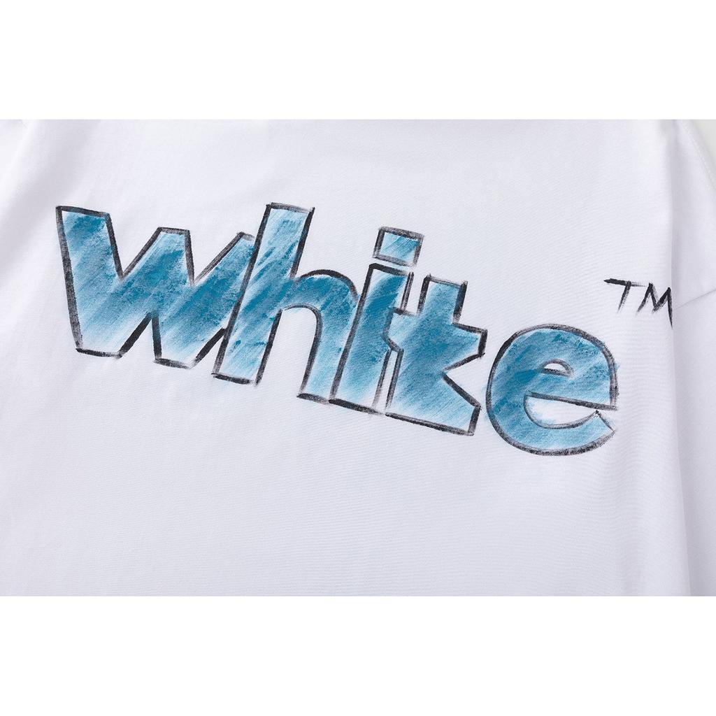 9052 Off-White New Hand Drawn Letter Pattern Round Neck Pullover Short Sleeved Men's and Women's T-shirts for Spring and Summer 2025
