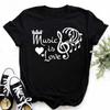 Cotton New Harajuku Funny Music Note Art T Shirt Fashion Women T Shirt Music Tops Short Sleeves Black T-shirt Ladies Casual Tees Top