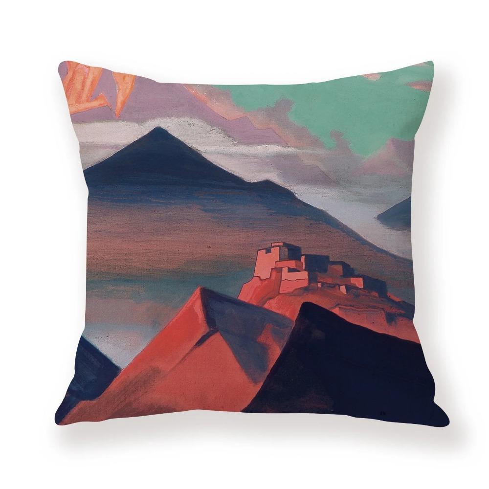 Juste de coussin de voiture de canape de Bureau, taie d'oreiller de luxe, украшение дома, мотив ciel coloré de montagne de neige
