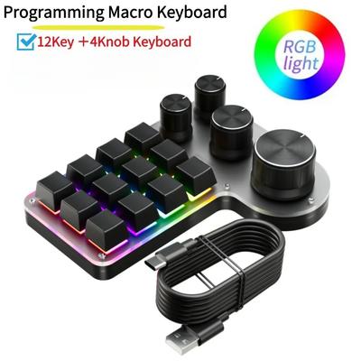 12 клавиш 4 регулятора Механическая макро-клавиатура RGB USB Проводная/Совместимая с Bluetooth Клавиатура для Photoshop Игровая клавиатура Горячая замена Красный переключатель для Photoshop