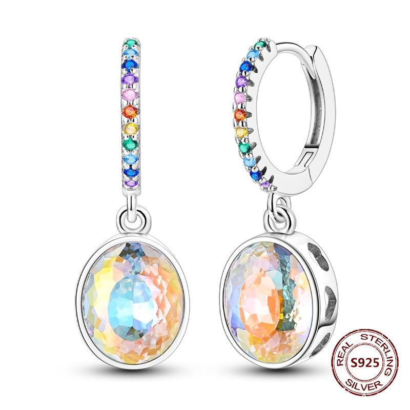Purple Zircon Hoop Earrings 925 Silver U-shaped Liquid Metal Love Heart Fashion Earrings For Women Jewelry