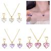 Fashionable Heart Shaped Crystal Necklace Drop Earrings Stylish Jewelry Set Elegant Ear Dangle Alloy Material for Women