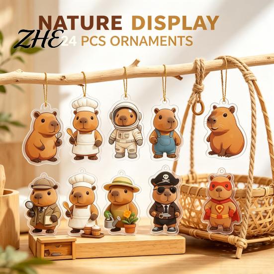 2D Acrylic Pendant Decorations 2026 Christmas Capybara Advent Calendars, 24 Days Countdown with Creative Desk Accessories Cute Hanging Ornaments,