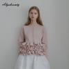 Elegant Fashion Autumn Winter Women Solid Knitting Cardigan White Black Pink Ruffles Patchwork Office Lady Knitted Sweater Sweet Ladies' Warm Coat