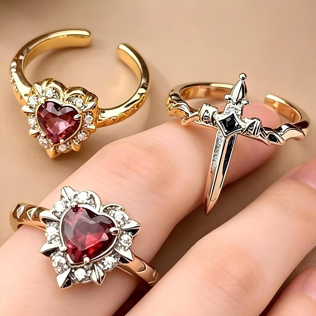 2pcs Can Be Assembled Heart and Cross Rings for Women Men Couple Silver Gold Color Adjustable Open Ring Fashion Party Jewelry