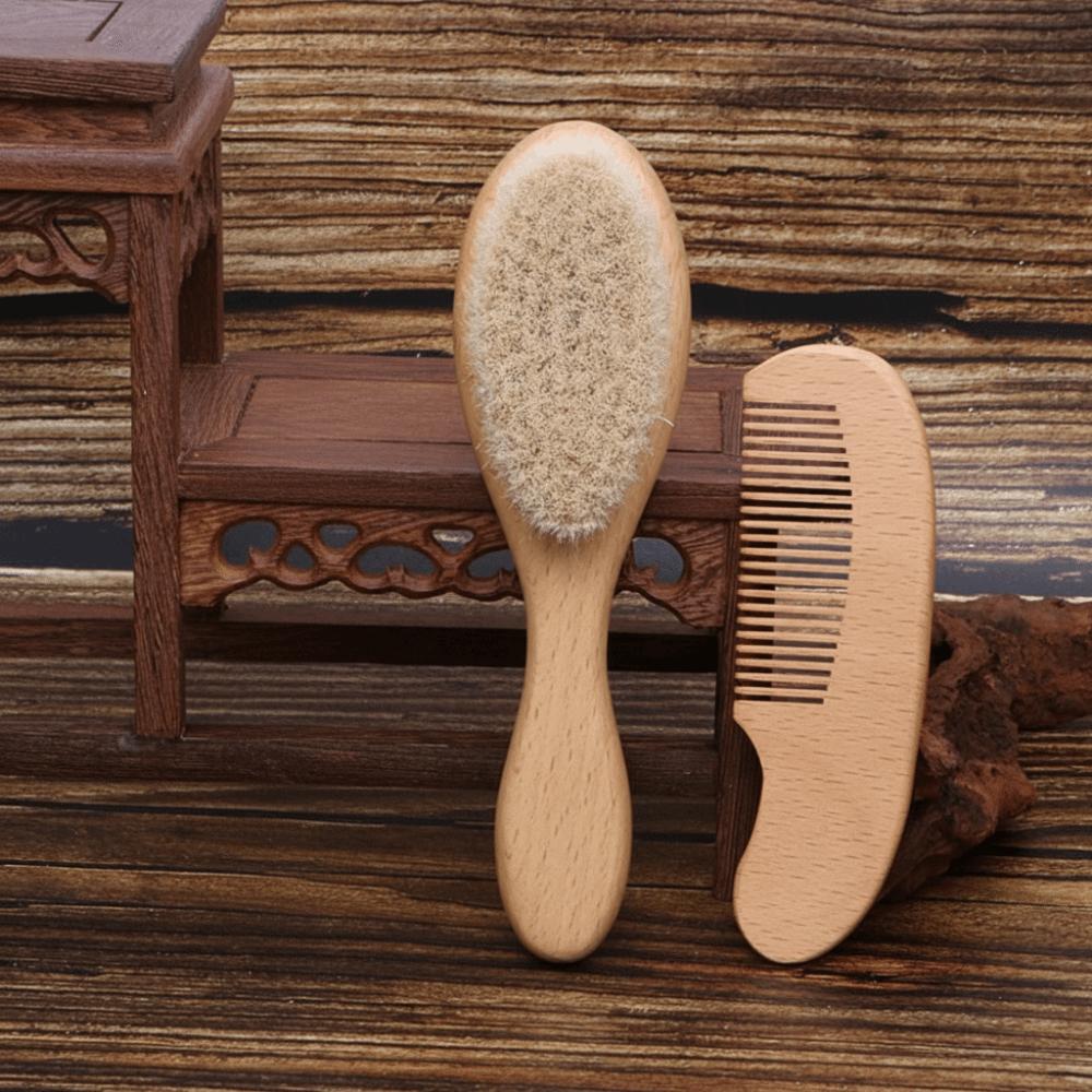 2pcs Portable Beech Wood Bath Comb Set Soft Wool Care Hair Brush Soothing Brush Shower Gift Shower Accessories