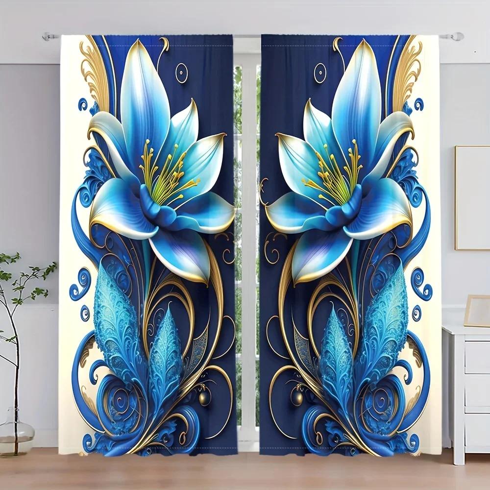 3D 2panels Blooming Roses Printed Curtain, For Bedroom Office Kitchen Living Room Study Home Decor