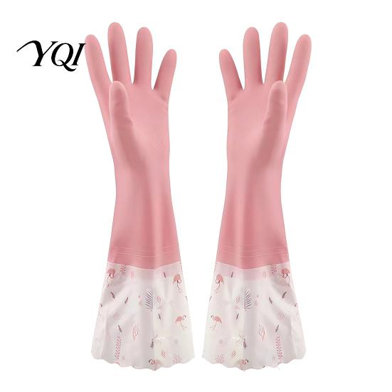 Rubber Dishwashing Gloves with Fleece Lining Long Sleeves Gloves, Thick Non-Slip Silicone Cleaning Wear Resistant Dish Velvet Reusable Waterproof