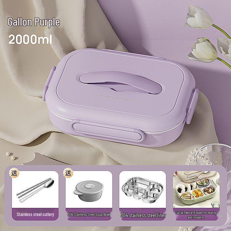 Insulated Ceramic & Stainless Steel Bento Box: Microwave-Friendly Lunch Box for Office & School, Divided for Easy Meal Storage.