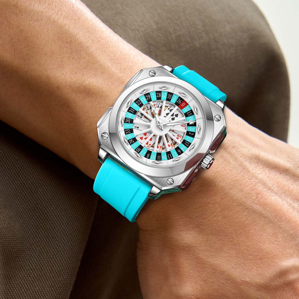 VA VOOM New Custom Watch for Men Fortune Turns Rotating Dial Poker Theme Water-Resistant Luminous Quartz Men's Wristwatch