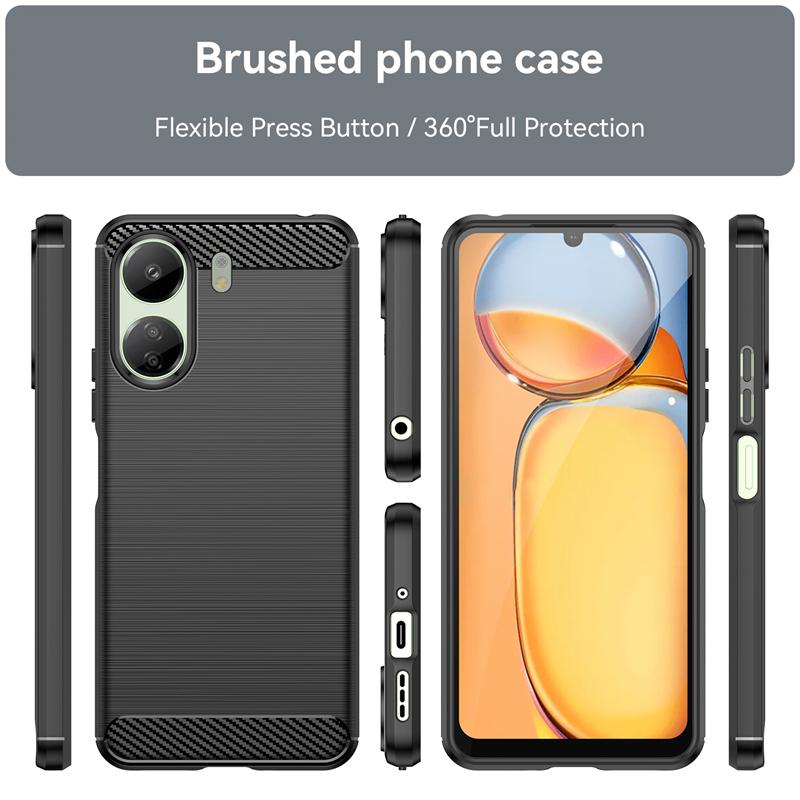 Чехол-бампер для Poco C65 Xiaomi Poco C65 Capas Новый Ударопрочный Бронированный Бампер для Телефона Задняя Панель Углеродное Волокно Мягкий ТПУ Fundas Poco C65 C 65