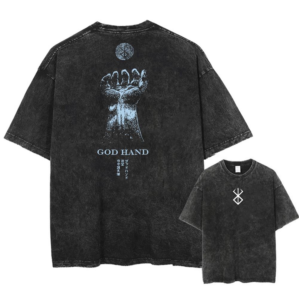 Harajuku Винтажная футболка уличная одежда Японский аниме графический принт стираная футболка большого размера с коротким рукавом мужские повседневные футболки топ