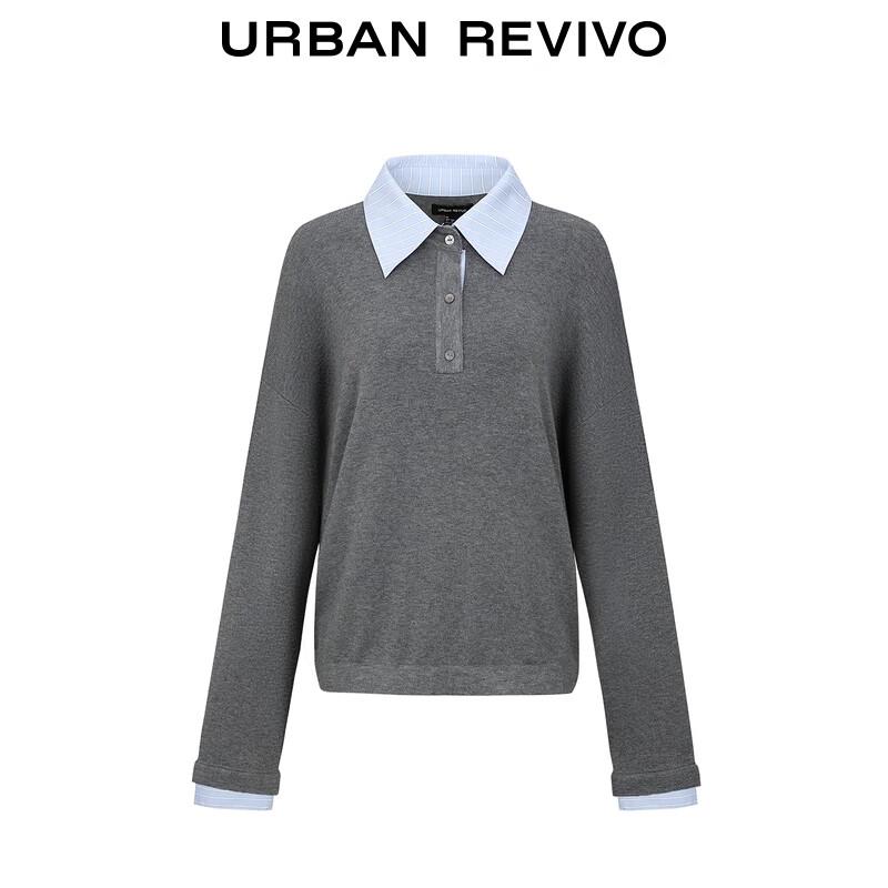 UR 2025 Осенний трикотажный кардиган-поло с цветными блоками