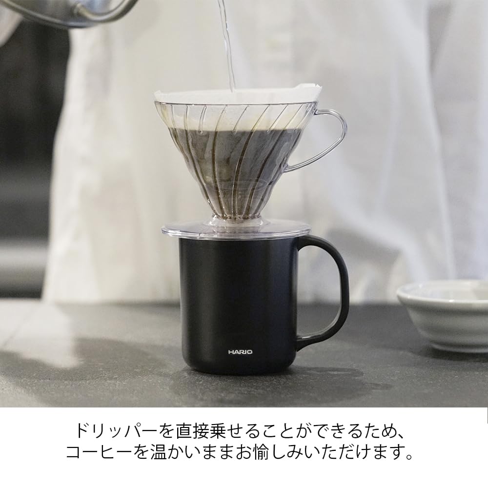 HARIO Ceramic Coated Vacuum Insulated with Double-Layer Mug, Black, 350ml, Lid, CMG-350-B