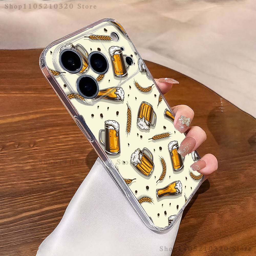 Чехол для телефона с рисунком 'Пивное искусство' для iPhone 17,16,15,14,13,12,11 Pro,Max,Plus,X,XS,XR,SE4,E Mini Прозрачный мягкий чехол