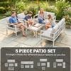 5 Pieces Aluminium Garden Furniture Set with Olefin Cushions, Extra Deep Outdoor Garden Sofa Set, White
