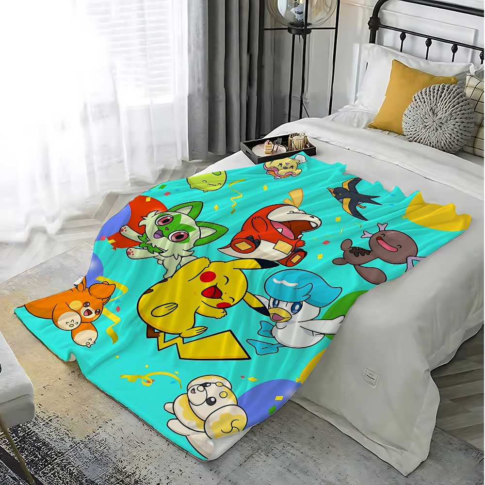 Kawaii Pokes-mons Shaggy Throw Blanket Sofa Winter Fluffy Soft Blankets for Bed Bedroom Decoration Home Bedspread the Warm Knee