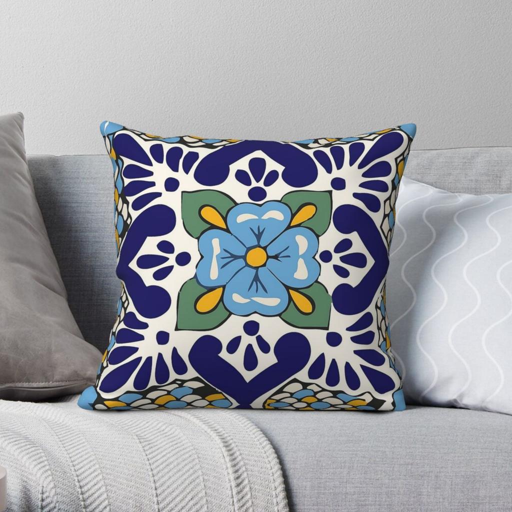 Talavera Blue Fish Scales Pillowcase Polyester Linen Velvet Pattern Zip Decor Pillow Case Bed Cushion Cover