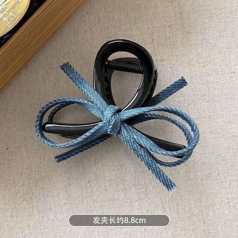 Salt And Sweet Simple Denim Bow Grab Clip Women'S New Back Head Hair Clip Shark Clip Hairpin Headdress