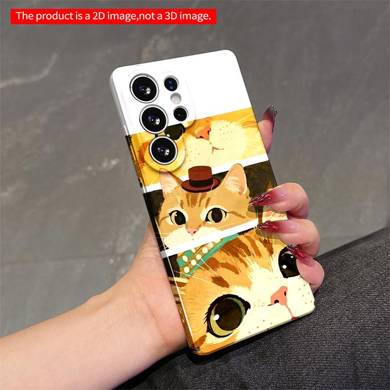 2DFlat Samsung phone case Whimsical Cat Trio Art Phone Case Applicable to Galaxy S22 S23 S24 S25ULTRA S26 A12 A13 A14 A15 A16