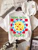 Women's Pasta Lovers Club Graphic T-Shirt, Cute Spaghetti Heart Print Casual Short Sleeve Summer Top, Daily Outdoor Activities