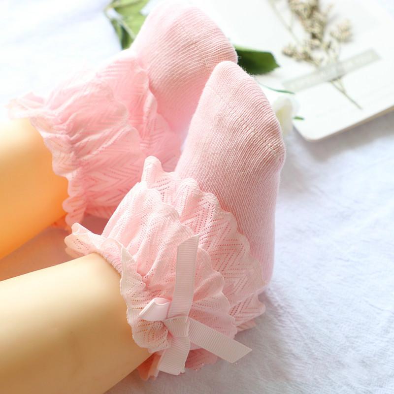 0-12M кружевные носки для новорожденных, носки принцессы с бантом, детские хлопковые носки для девочек на весну и осень, дышащие носки с оборками для девочек