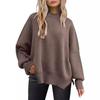 Women's Chunky Knit Loose Batwing Sweater - Autumn & Winter Round Neck, Long Sleeve, Solid Color, Side Slits, European Size, Lazy Style