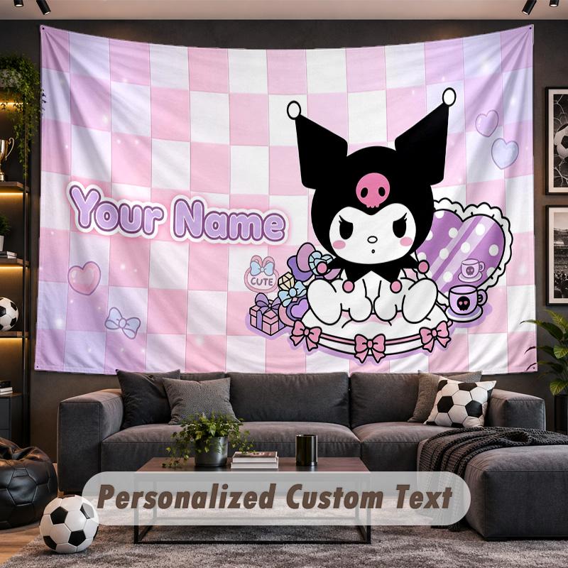 Kuromi Personalized Tapestry Support Custom Name, Wall Art Home Decoration