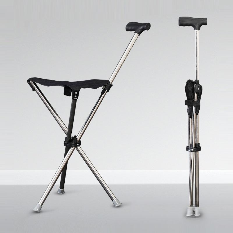 Outdoor Collapsible Cane Chair Elderly Walking Stool Light Mountaineering Cane Aluminum Alloy Foldable Walking Cane with Seat
